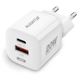 Nabíjačka do siete Aligator Power Delivery 20W, USB-C + USB-A (CHPD0019) biela