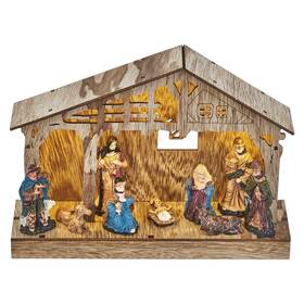 LED dekorácie EMOS vianočný betlehem drevený, 19 cm, 3x AA, vnútorná, teplá biela, časovač (DCWW14)