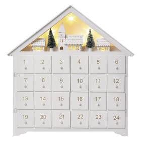 LED dekorácie EMOS adventný kalendár drevený, 35x33 cm, 2x AA, vnútorná, teplá biela, časovač (DCWW02)