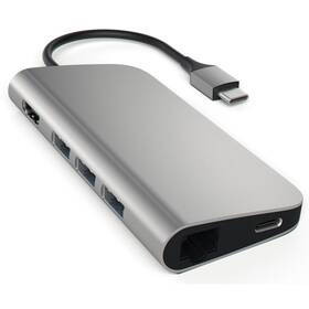 USB Hub Satechi Aluminium USB-C/HDMI, 3x USB 3.0, USB-C, RJ45, SD, Micro SD (ST-TCMAM) sivý