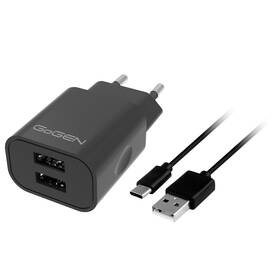 Nabíjačka do siete GoGEN ACH 205 C, 2x USB 2A + USB-C kábel 1m (ACH205CB) čierna