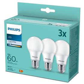 LED žiarovka Philips klasik, 8W, E27, studená biela (3ks) (8718699694944)