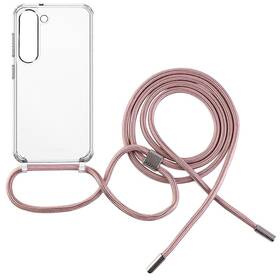 Kryt na mobil FIXED Pure Neck s ružovou šnúrkou na krk na Samsung Galaxy S23 (FIXPUN-1040-PI) priehľadný
