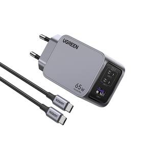 Nabíjačka do siete UGREEN Nexode Pro 65W GaN, 2x USB-C, 1xUSB-A (25871) strieborná