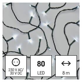Vianočné osvetlenie EMOS 80 LED reťaz, 8 m, vonkajšia aj vnútorná, studená biela, časovač (D4AC02)