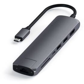 USB Hub Satechi USB-C Slim Multiport (1xHDMI 4K,2x USB 3.0, USB-C, Micro SD, SD, RJ45) (ST-UCSMA3M) sivý