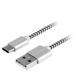 Kábel GoGEN USB / USB-C, 1m, opletený (USBAC100MM24) strieborný