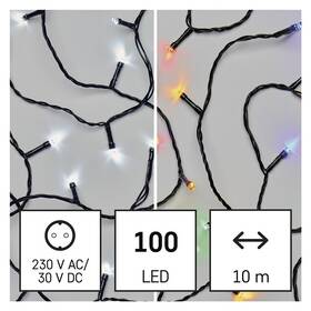 Vianočné osvetlenie EMOS 100 LED reťaz 2v1, 10 m, vonkajšia aj vnútorná, studená biela/multicolor, programy (D4AJ01) - zánovný - 12 mesiacov záruka