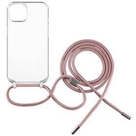 Kryt na mobil FIXED Pure Neck s ružovou šnúrkou na krk na Apple iPhone 12/12 Pro (FIXPUN-558-PI) priehľadný