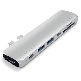USB Hub Satechi USB-C PRO Hub (HDMI 4K, PassThroughCharging, 2x USB 3.0, 2xSD, ThunderBolt 3) (ST-CMBPS) strieborný