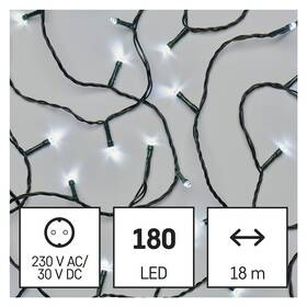 Vianočné osvetlenie EMOS 180 LED reťaz, 18 m, vonkajšia aj vnútorná, studená biela, časovač (D4AC04)