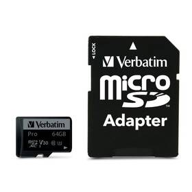 Verbatim Pro microSDXC 64GB UHS-I V30 U3 (90R/45W) + adaptér