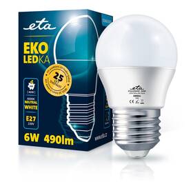 LED žiarovka ETA EKO LEDka mini globe 6W, E27, neutrálna biela (G45W6NW)