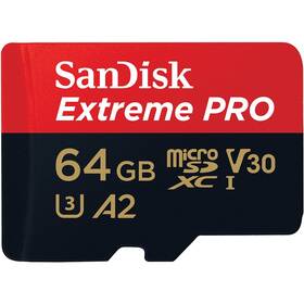 Pamäťová karta SanDisk Micro SDXC Extreme Pro 64GB UHS-I U3 (200R/90W) + adaptér (SDSQXCU-064G-GN6MA)