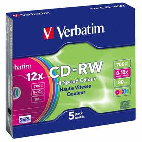 Disk Verbatim CD-RW DL 700MB/80min. 8x-12x, colors, slim box, 5ks (43167)