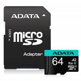 Pamäťová karta ADATA Premier Pro MicroSDXC 64GB (100R/80W) + adaptér (AUSDX64GUI3V30SA2-RA1)