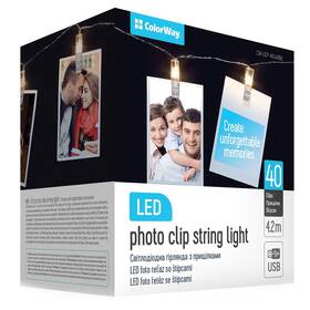 LED fotokolíčky ColorWay 40 kolíčkov, dĺžka 4,2m, USB, teplá biela (CW-LCP-40L42BU)