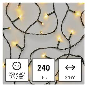 Vianočné osvetlenie EMOS 240 LED reťaz, 24 m, vonkajšia aj vnútorná, teplá biela, časovač (D4AW05)