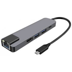 USB Hub WG USB-C/HDMI, RJ45, 2x USB 3.0, USB-C (8554) strieborný