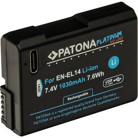 Batéria PATONA pre foto Nikon EN-EL14/EN-EL14A 1030mAh Li-Ion Platinum, USB-C (1400)