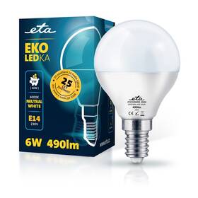 LED žiarovka ETA EKO LEDka mini globe 6W, E14, neutrálna biela (P45W6NW)