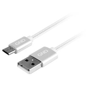 Kábel GND USB / micro USB, 2m, opletený (MICUSB200MM05) strieborný