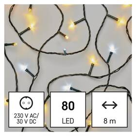 Vianočné osvetlenie EMOS 80 LED reťaz blikajúca, 8 m, vonkajšia aj vnútorná, teplá/studená biela, časovač (D4AN01)