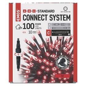 Spojovacia reťaz EMOS 100 LED Standard, 10 m, vonkajšie aj vnútorné, červená, časovač (D1AR01)