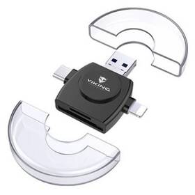 Čítačka pamäťových kariet Viking SD, Micro SD 4v1, OTG, s koncovkou Lightning/Micro USB/USB 3.0/USB-C (VR4V1B) čierna