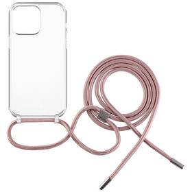 Kryt na mobil FIXED Pure Neck s ružovou šnúrkou na krk na Apple iPhone 14 Pro (FIXPUN-930-PI) priehľadný