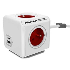Kábel predlžovací CubeNest Powercube Extended USB PD 20W, USB, USB-C, 4x zásuvka, 1,5m (PC420RD) biely/červený