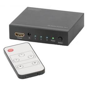 HDMI prepínač Digitus 3x1, podpora 4K + dálkové ovládání (DS-48304) čierny