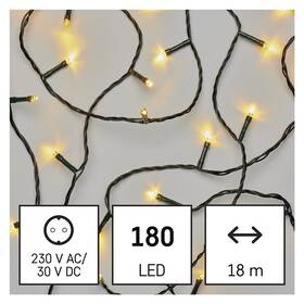 Vianočné osvetlenie EMOS 180 LED reťaz, 18 m, vonkajšia aj vnútorná, teplá biela, časovač (D4AW04)