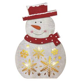 LED dekorácie EMOS vianočný snehuliak drevený, 30 cm, 2x AA, vnútorná, teplá biela, časovač (DCWW07)