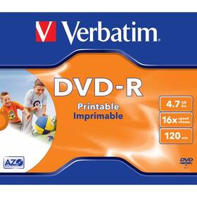 Disk Verbatim DVD-R 4,7GB, 16x, printable, jewel box, 1ks (43521)