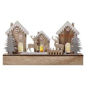 LED dekorácie EMOS vianočné domčeky drevené, 17 cm, 2x AA, vnútorná, teplá biela, časovač (DCWW16)
