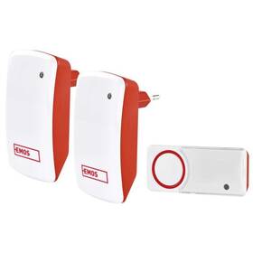 Zvonček bezdrôtový EMOS P5750.2R bezbatériový, 2 prijímače (P5750.2R) biely/červený