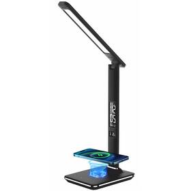Stolná lampa IMMAX Kingfisher s bezdrôtovým nabíjaním Qi a USB, 8,5 W (08965L) čierna
