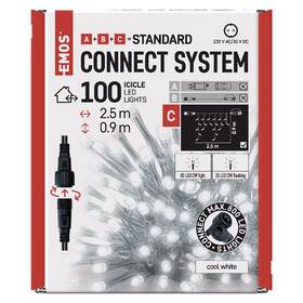 Spojovacia reťaz EMOS 100 LED Standard blikajúce - cencúle, 2,5 m, vonkajšie, studená biela, časovač (D1CC02)