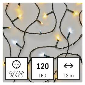Vianočné osvetlenie EMOS 120 LED reťaz, 12 m, vonkajšia aj vnútorná, teplá/studená biela, časovač (D4AN05)