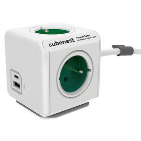 Kábel predlžovací CubeNest Powercube Extended USB PD 20W, USB, USB-C, 4x zásuvka, 1,5m (PC420GN) biely/zelený