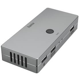 USB Hub Hama KVM prepínač pre 2 PC na 1 monitor, 3xUSB, 1xHDMI (200135) sivý