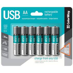 Batéria nabíjacia ColorWay AA, 1200mAh, USB, 1.5V, blister 6ks (CW-UBAA-07)