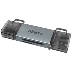 Čítačka pamäťových kariet akasa AK-CR-12, 2in1, USB/USB-C 3.2 (AK-CR-12) strieborná