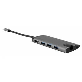 USB Hub Verbatim USB-C/3xUSB 3.0, HDMI, SD, MicroSD, RJ45 (49142) sivý