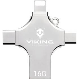 USB flashdisk Viking 16GB, USB/USB-C/Micro USB/Lightning (VUF16GBS) strieborný