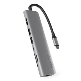USB Hub Epico 7in1 Multimedia 8K USB-C/1× USB-C, 2× USB 2.0, HDMI, LAN, microSD, SD (9915112100071) sivý
