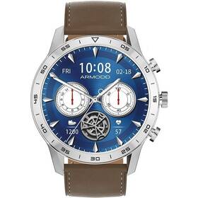 Inteligentné hodinky ARMODD Silentwatch 4 Pro stříbrná s hnědým koženým řemínkem + silikonový řemínek (9003)
