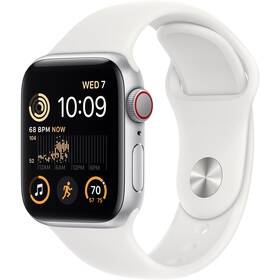 Inteligentné hodinky Apple Watch SE 2022 GPS + Cellular 44mm puzdro zo strieborného hliníka - biely športový remienok (MNQ23CS/A)