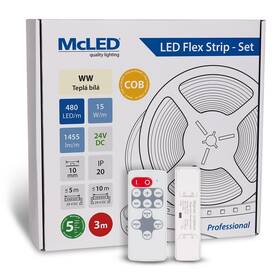 LED pásik McLED súprava 3 m + Prijímač Nano, 480 LED/m, WW, 1455 lm/m, vodič 3 m (ML-126.058.83.S03002)
